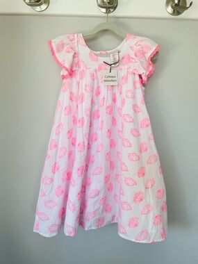 Catherine Malandrino Girls White Dress with Neon Pink Seashell Print– Size 8